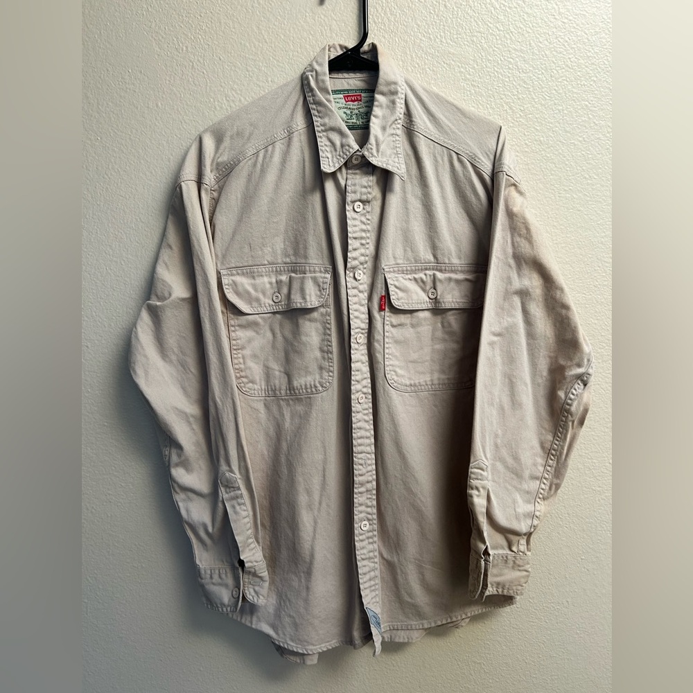 Levi's Mens Shirt Size L Beige Button Up Pockets Long Sleeve 100% Cotton